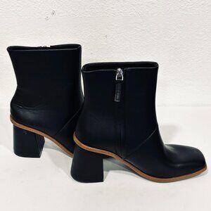 NWT Time and Tru Black Leather Dress Boots Side Zip Square Toe Block Heel Size 7